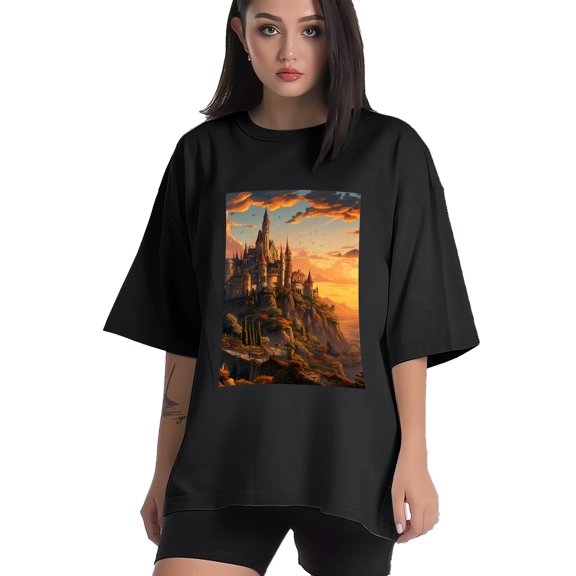 Plus Size Shirt for Women Black Tops for Women Short Sleeves Shirt for Women Castle (87） T Shirt Crewneck Shirt for Women XS
