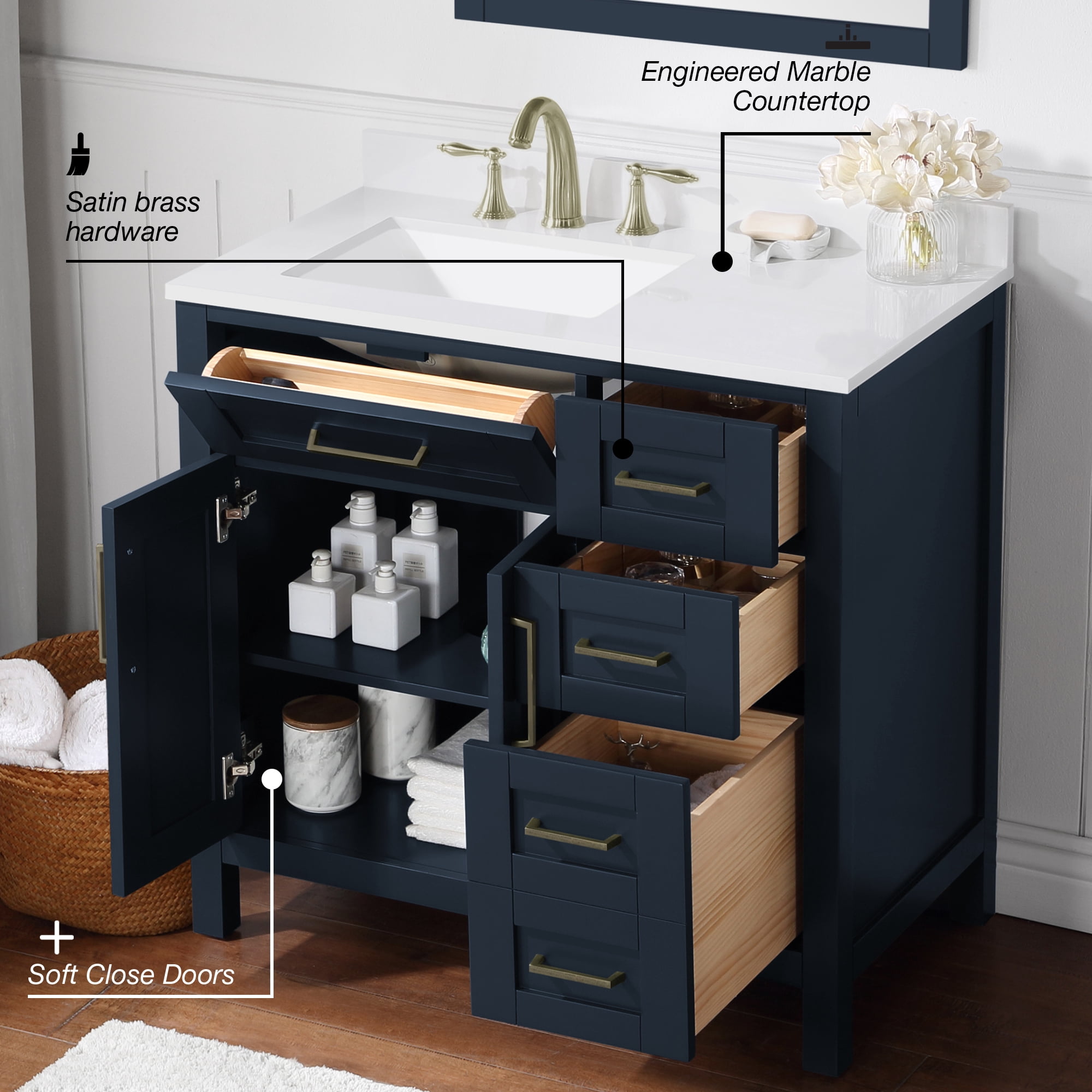 Ove Decors Tahoe 36 W x 21" D Freestanding Bathroom Vanity with Sink, Midnight Blue