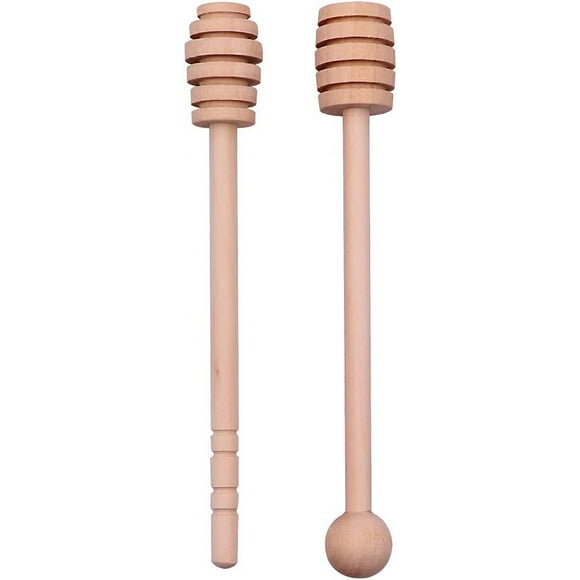 SHAR Zhongtou 2 Pieces Wooden Honey Spoon with 16cm Long Wooden Handle Honey Spoon Pot Stirring Bar Honey Drizzle Dispenser for Honey Jars Food Stick Spoon