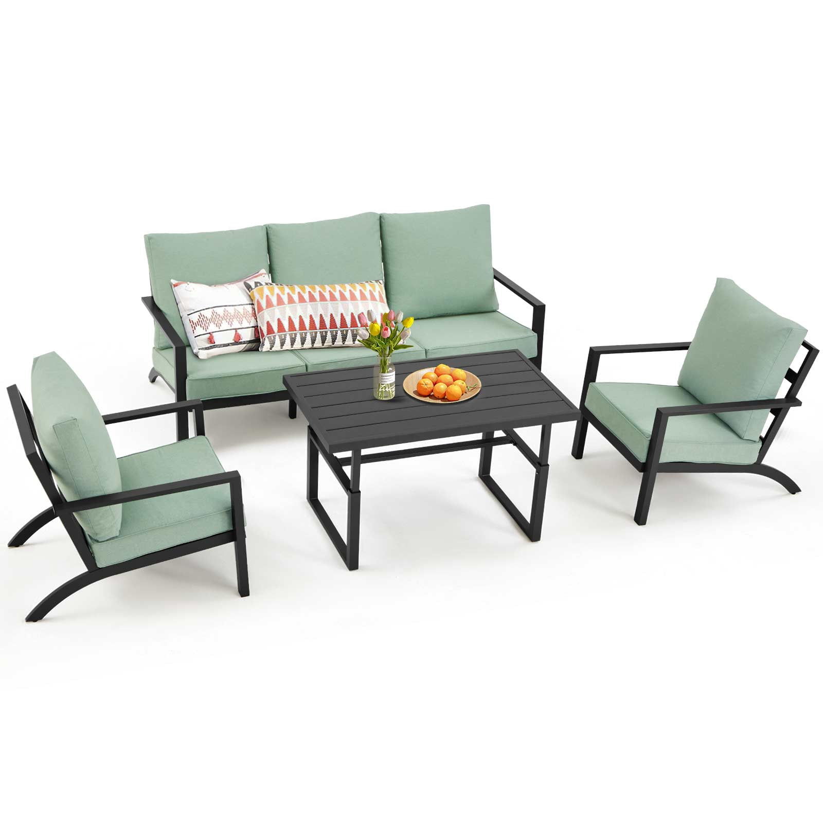 AECOJOY Aluminum Patio Furniture Set Modern Metal Outdoor Patio Furniture Clearance, Adirondack Patio Conversation Sets for Lawn, Backyard, and Deck Green with Green Cushions