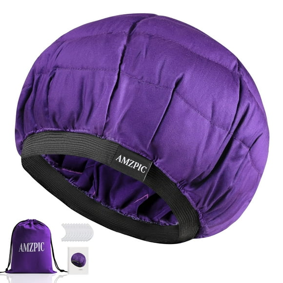 Gorro de calor inalámbrico para acondicionamiento profundo: gorro de calor seguro para microondas para cocinar al vapor, terapia de calor para el cabello, interior de semillas de lino para una máxima