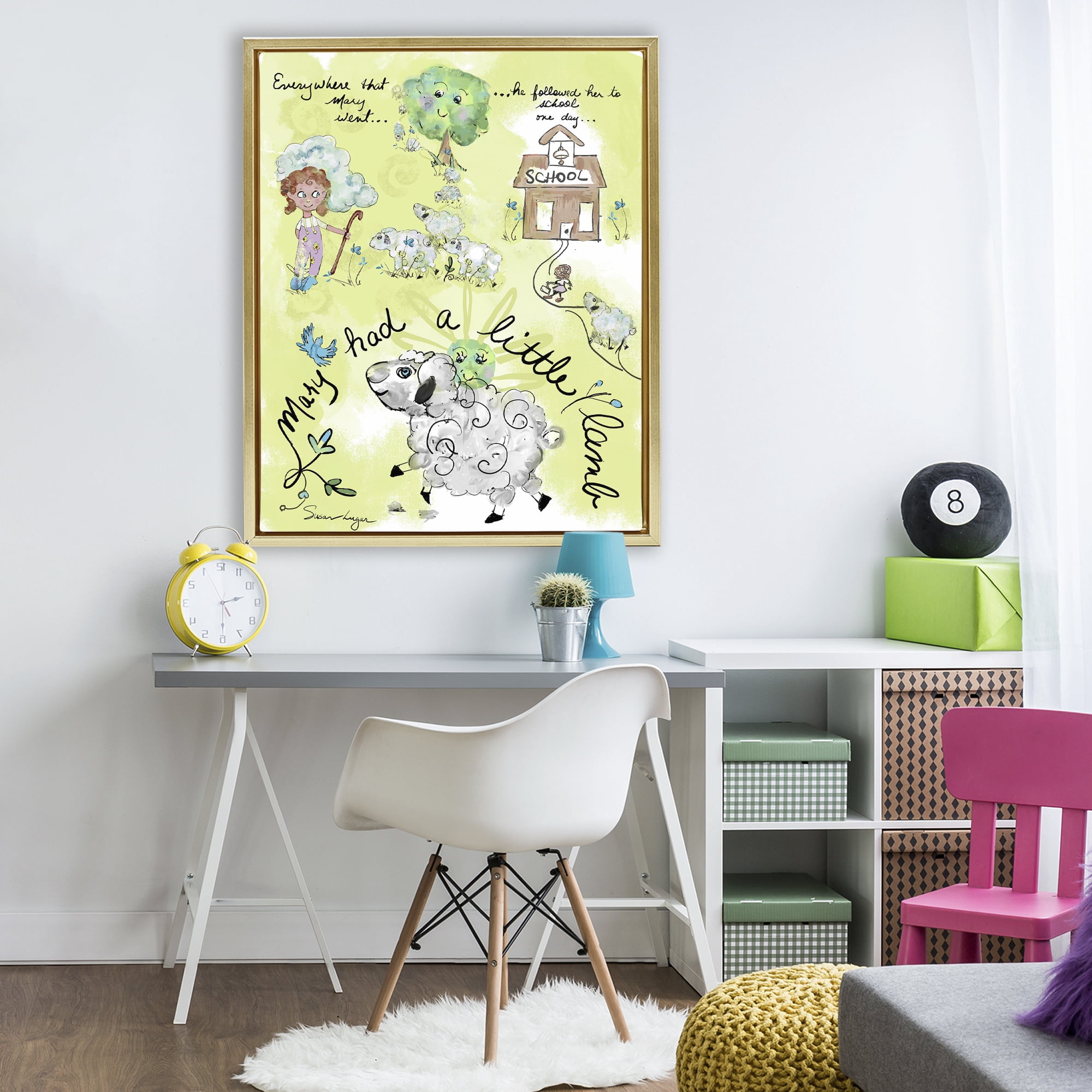 Stupell Industries Little Lamb Nursery Rhyme Gold Framed Floater Canvas Wall Art, design by Susan Lugar