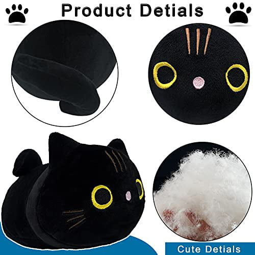 Enhopty 14Inch Black Cat Plush Pillow Cat Stuffed Animal Plushies Cute Kitten Toys Soft Cushion for Girls Kids Women 1PC 