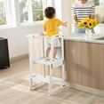 thumbnail image 2 of 4-in-1 Standing Tower for Toddlers and Kids 1-6 Years, Bamboo Kitchen Learning Helper Stool with Chalkboard, Desk Table, and Chair (Natural), 2 of 6