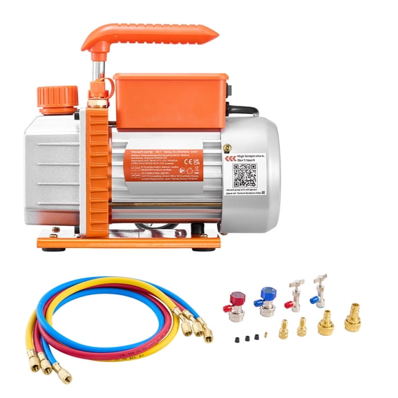 KFFKFF AC Vacuum Pump and Gauge Set, 3.5 CFM 1/4 HP, Single Stage Rotary Vane HVAC Vacuum Pump, A/C Manifold Gauge Kit, Compatible with R134a R22 R410a R1234YF R32, Includes Carry Bag