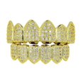thumbnail image 2 of Chapado En Oro CZ Bling Colmillos Tapas Superiores E Inferiores - Oro, se describe Fernando Gorra de dientes de oro de 18k, 2 of 6