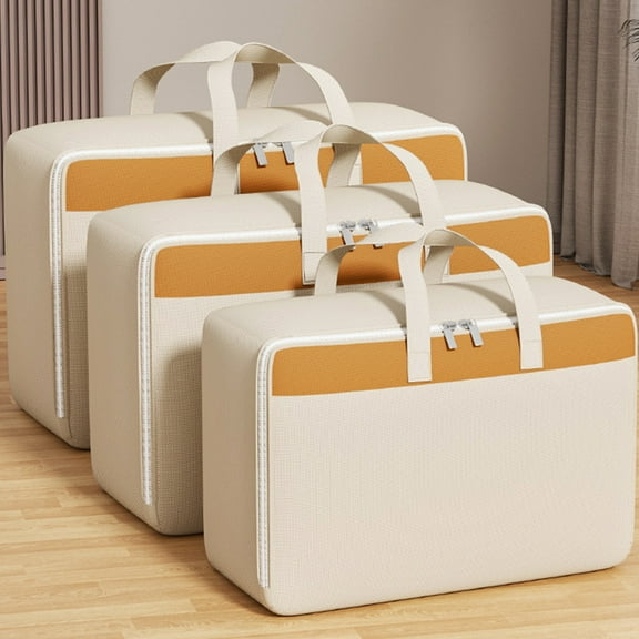 Heavy Duty Storage Bag for Moving and Organizing | Reinforced Handles, Oversized Waterproof Double Zipper Tote | Quilts, Clothing, Bedding, Travel, Attic, College | 27.5x19.7x9.8in | 1 Pack Khaki