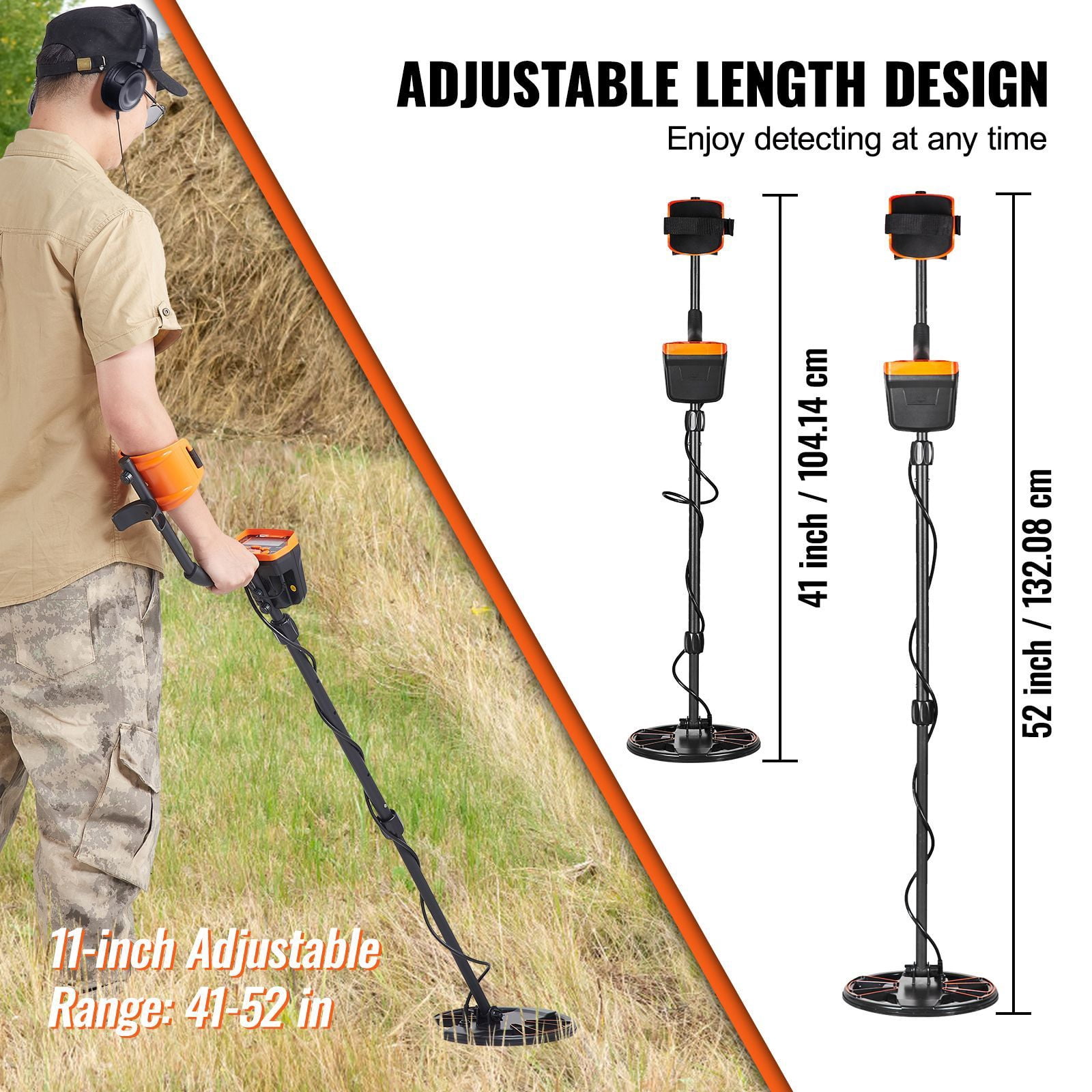 Adult and children metal detector 10-inch waterproof coil, LCD display 7 modes, 41-52 inch adjustable aluminum tube, DSP chip gold detector 10 feet detection depth