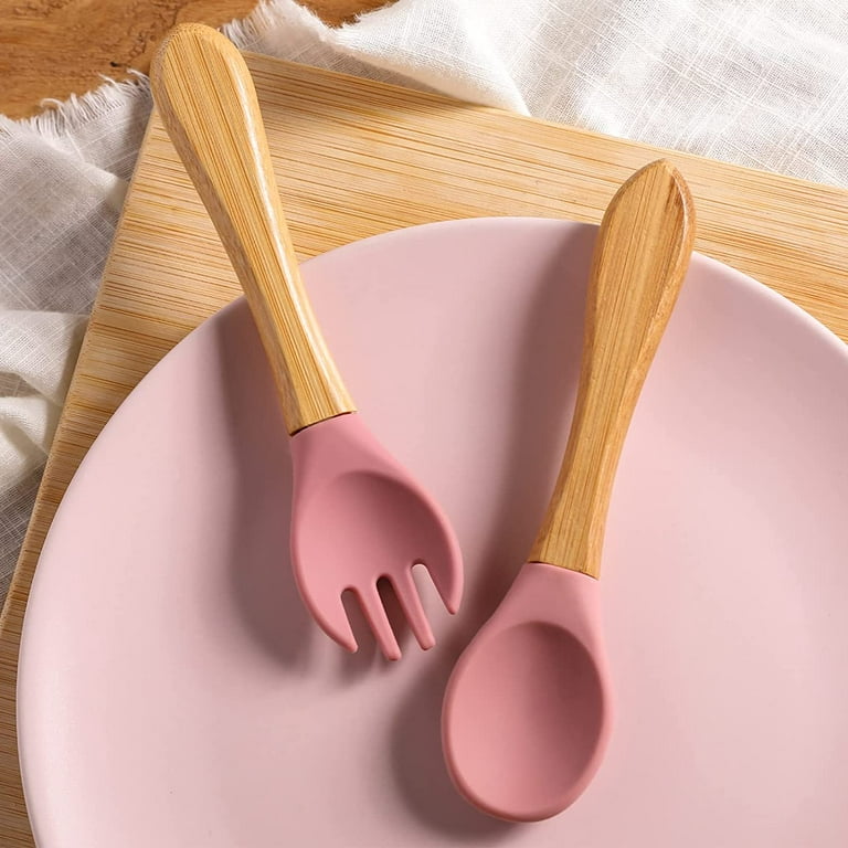 Lovely Bamboo & Silicone Baby Spoons for Learning Self-Feeding