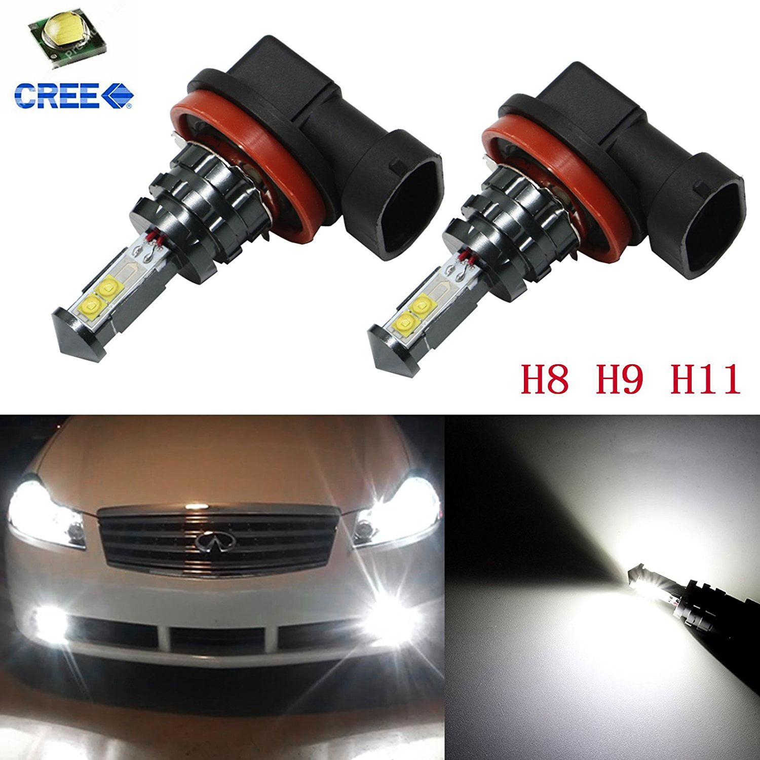 2X Super White  H11 H8 80W High Power CREE LED Replacement Bulbs For Fog Lights 