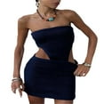 thumbnail image 4 of Mini Robe Dos Nu Sans Manches pour Femmes Mode Urbaine Slim Tenue de Soirée Club Couleur Unie Robe d'Été Bleu Foncé Tricotée S, 4 of 7