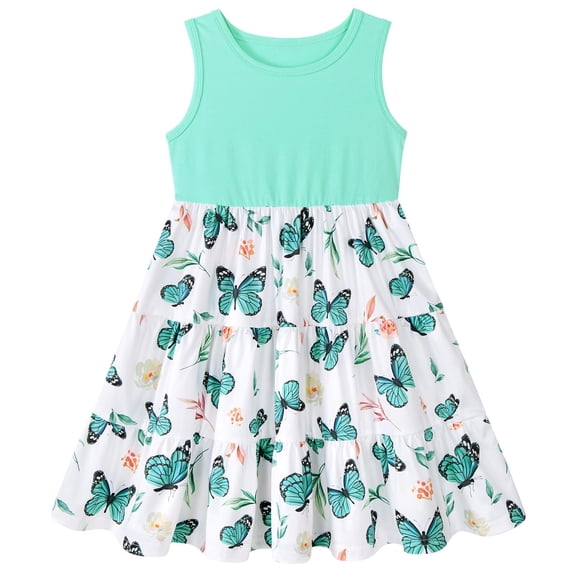 Aideaone Toddler Girls Dresses Sleeveless Tiered Sundress Kids Cute Print Twirly Swing Summer Dress Casual Sun Dress for Little Girls 4-7T
