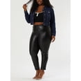 thumbnail image 2 of Women Plus Size Button Closed Cropped Denim Jacket Black Blue 1X, 2 of 6