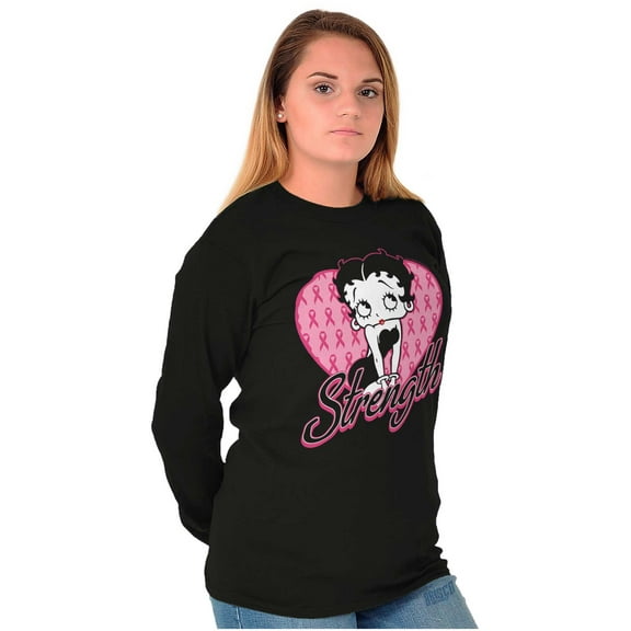 Betty Boop Breast Cancer Strength Women Plus Size Long Sleeve Tee Brisco Brands 2X
