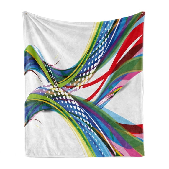 Colorful Soft Flannel Fleece Throw Blanket, Active Sports Inspired Digital Wave Like Abstract and Ombre Vivid Modern Image, Cozy Plush for Indoor and Outdoor Use, 50" x 60", Multicolor, by Ambesonne