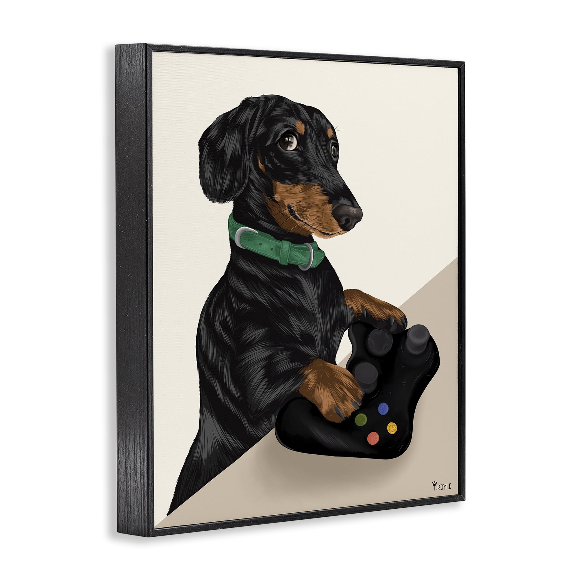 Stupell Industries Gamer Dachshund Dog Animals & Insects Painting Black Framed Art Print Wall Art, 24 x 30