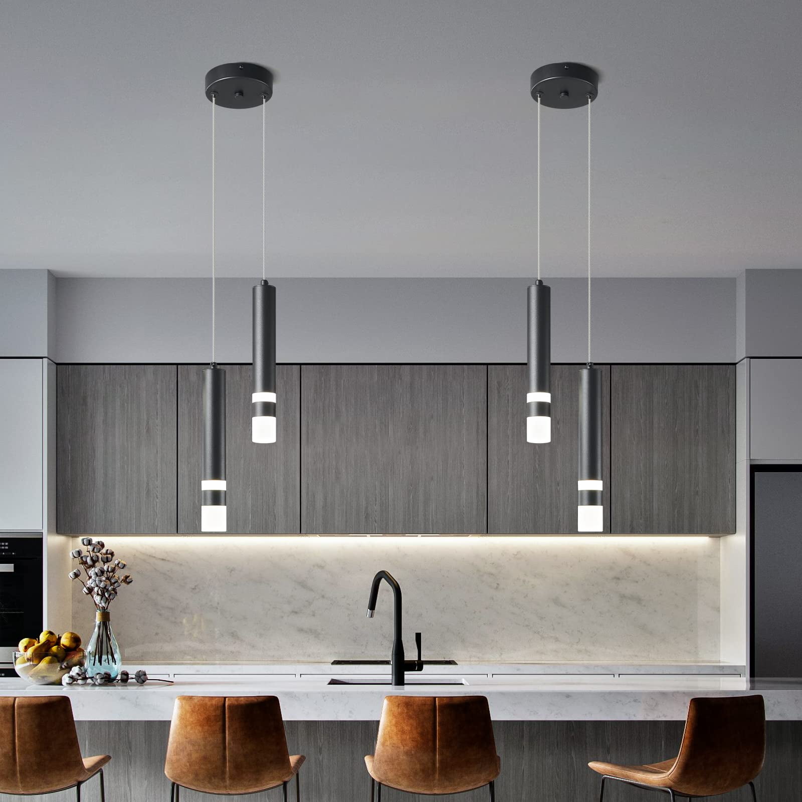 ZHLWIN 2-Light Modern Pendant Light Kitchen Fixture Dimmable LED Black Mini Pendant Lighting fo Kitchen Island Bedroom Bedside Table Small Pendant Lights