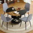 thumbnail image 2 of Modern Dining Table Set for 4 - 47.3" Round Wood Table w/ Storage & 4 Light Gray Chairs - Linen Seats, Metal Legs - Perfect for Kitchen/Dining Room, 2 of 27