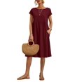 thumbnail image 1 of Zhyaj Women's Cotton Midi Dress Loose Tunic 2024 Summer Beach Midi Dresses with Pockets Crew Neck Short Sleeve Casual Midi Dress, 1 of 7