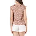 thumbnail image 3 of INSPIRE CHIC Women's Ruffle V Neck Flutter Sleeve Button Down Floral Shirt Dark Pink L, 3 of 6