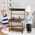 thumbnail image 4 of Infans Kids Mud Kitchen Play Kitchen with Blackboard, Stoves, Removable Sink Natural, 4 of 7