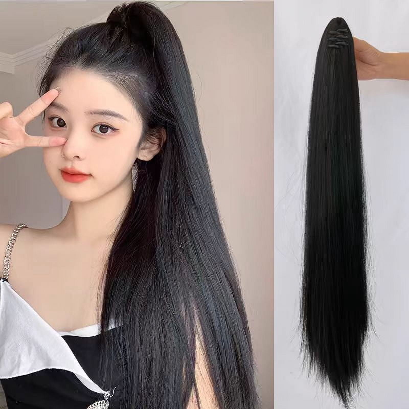 Synthetic Wig, ponytail clip, extra long temperament, natural long hair, ultra light and high ponytail, long straight hair