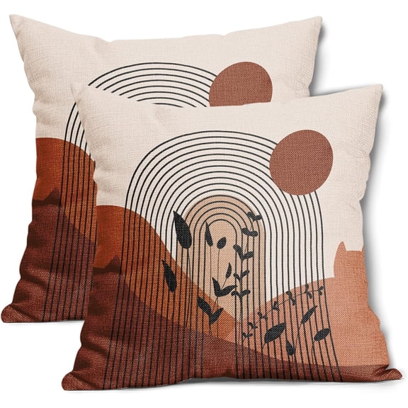 Boho Mid Century Pillow Covers 18X18 Inches Set of 2 Bohemian Minimalist Abstract Geometric Leaf Throw Pillow Cases Burnt Orange Pillow Cover Modern Home Decor For Sofa Couch Room Bed Porch Outdoor
