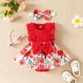 thumbnail image 2 of Weebloom Toddler Girl Outfits Sleeveless Lace Trim Tank Jumpsuit 0-1 Year Old Flower Bow Dress Headband Girls Romper Red 3-6 Months, 2 of 8