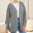 thumbnail image 4 of VISALY Cropped Cardigan Long Sleeve Cardigan Women's Cardigan Front Oversized Lightweight Sweaters V Neck Loose Cardigans Knit Outwear Button Down Cardigans Chunky Cardigan Sweaters Grey L, 4 of 7