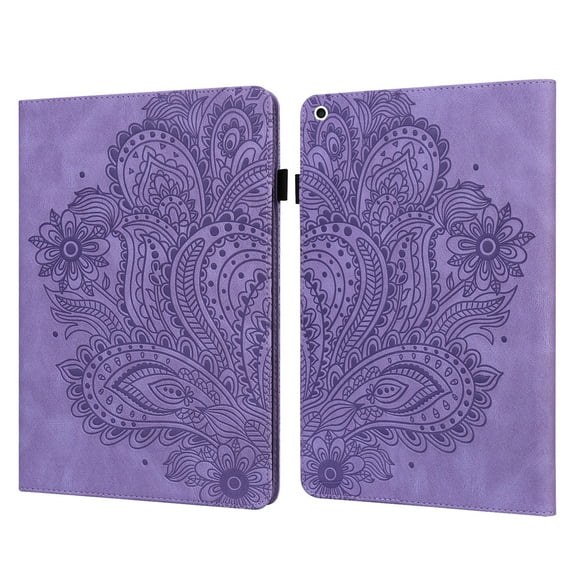 Dteck Case for Apple iPad 9th Generation (2021 Released) 10.2-inch,Flower PU Leather Patterned Card Holder Wallet Folio Rubber iPad 8th/7th Gen 10.2" Case Kickstand Cover with Elastic Band,Purple
