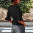 thumbnail image 7 of UQJfacai Womens Button Down Shirts Spring Summer Half Bell Sleeve Tops Pleated Casual Slim Fitted Tunic Blouses S-2XL, 7 of 7