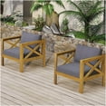 thumbnail image 4 of Outdoor Wood Armchair Set with Cushions and Side Table, Teak Finish Acacia Wood Patio Furniture, Dark Gray, 4 of 8