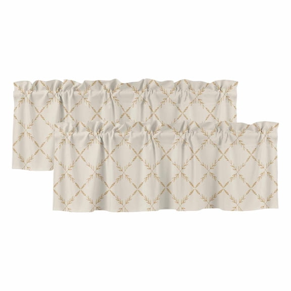 Vintage Wheat Color Curtain Valances for Windows, Kitchen Valance Window Treatments Panel 2 Pack, Geometric Abstract Diamonds Plaid Rod Pocket Short Curtains for Bathroom Bedroom 42 x 12 Inch