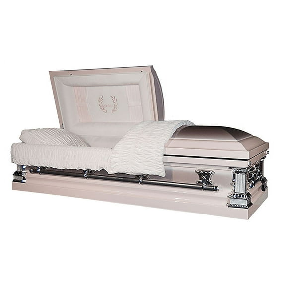 Casket Emporium Mother Pink Steel 18 Gauge Funeral Casket, Covered Square Corner Design