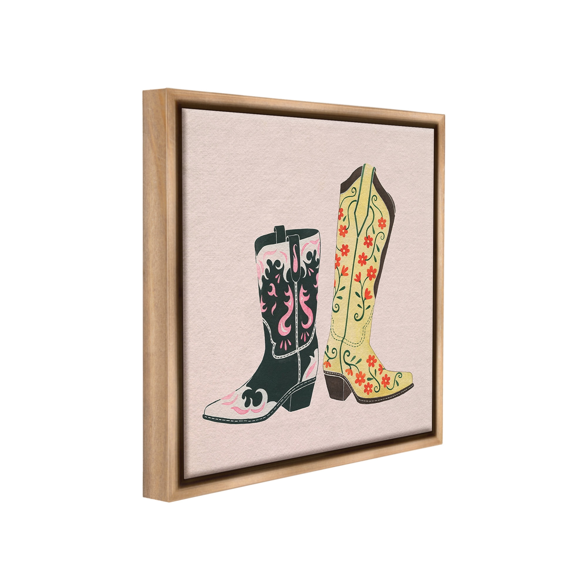 Stupell Industries Patterned Equestrian Boots Beauty & Fashion Painting Brown Floater Framed Canvas Art Print Wall Art, 18 x 18