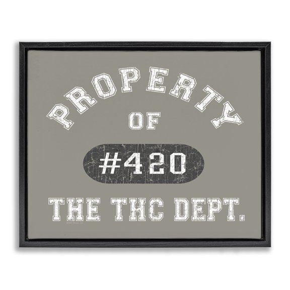 Stupell Industries Vintage Property of THC Novelty & Humor Painting Black Floater Framed Canvas Art Print Wall Art, 21 x 17