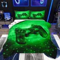 Homewish 3D Game Console Bedding Comforter Set for Kids, Futuristic Gamepad Twin Comforter Sets, Green Stripes Lines Reversible Bedding Set, Lightweight Room Decor, 2 Pieces