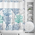 thumbnail image 2 of No Hook Shower Curtain, Blue Teal Grey Coral Coastal Shower Curtains for Bathroom with See Through Top Window, Summer Beach Nautical Ocean Waterproof & Washable Bath Curtain 66"x72", 2 of 9