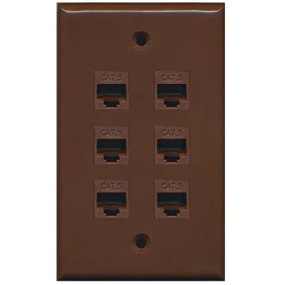 RiteAV - 6 Port Cat6 Female-Female Wall Plate - Brown