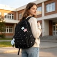 thumbnail image 2 of School Backpack Lightweight Campus Style Backpack with Cute Plush Charms Floral Print Large Capacity Shoulder Design 2026 Back to School Backpack for Daily(Black), 2 of 2