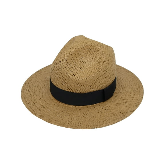 WITHMOONS Wide Brim Fedora Panama Sun Hat Straw Black Banded GN61334 (BeigeBand)