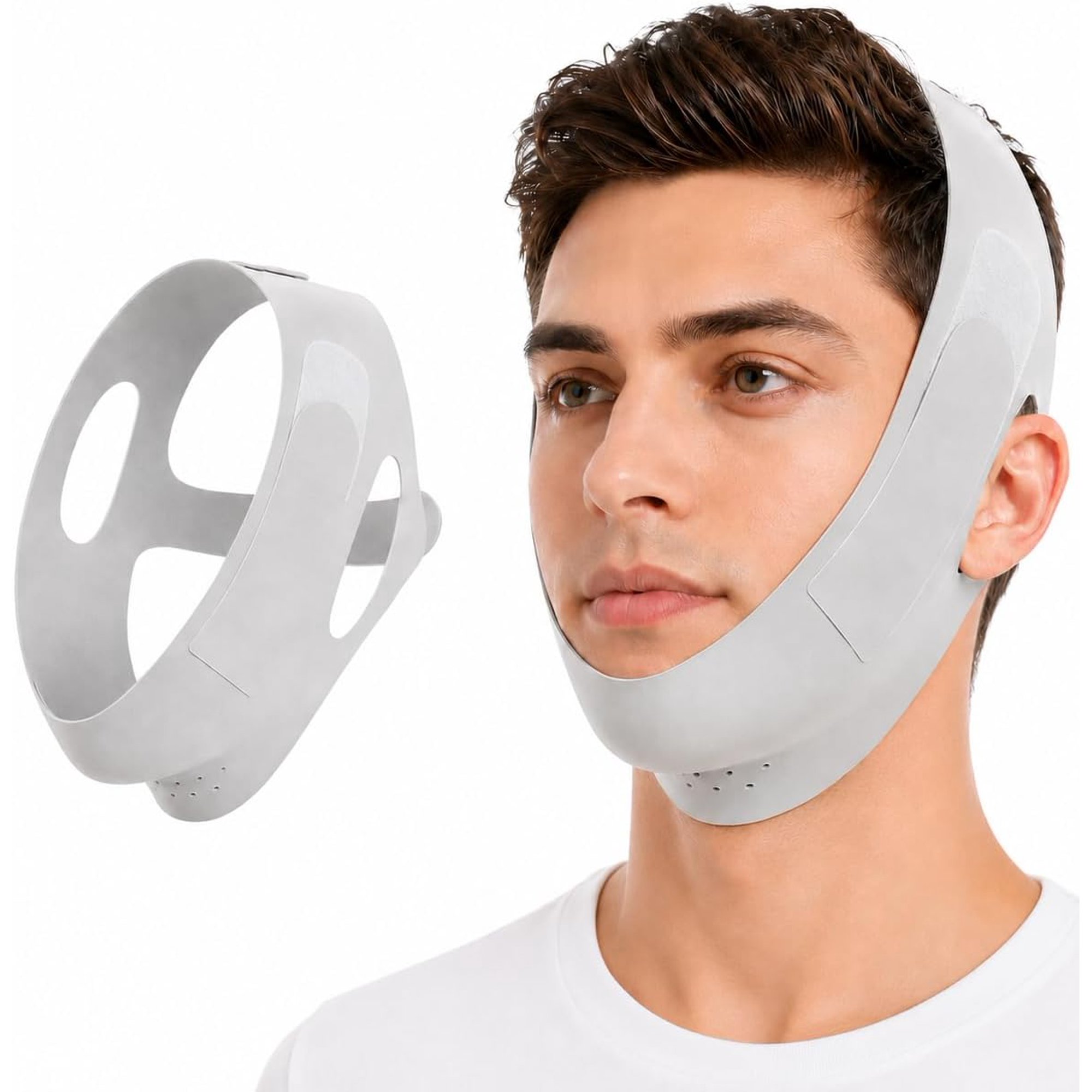 Chin Strap for Sleeping, Adjustable Anti Snoring Chin Strap, Breathable V-Shaped Jaw Support to Help Keep Mouth Closed, Comfortable Reusable Chin Strap for Men and Women