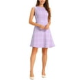 thumbnail image 2 of INSPIRE CHIC Women's Houndstooth Plaid Above Knee Sleeveless Fit and Flare Dresses M Light Purple, 2 of 6