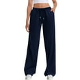 thumbnail image 2 of Mohiass Women's Wide Leg Sweatpants Straight Leg Lowrise Sweat Pants Drawstring Elastic Low Waist Pants with Pockets Navy 2XL, 2 of 8