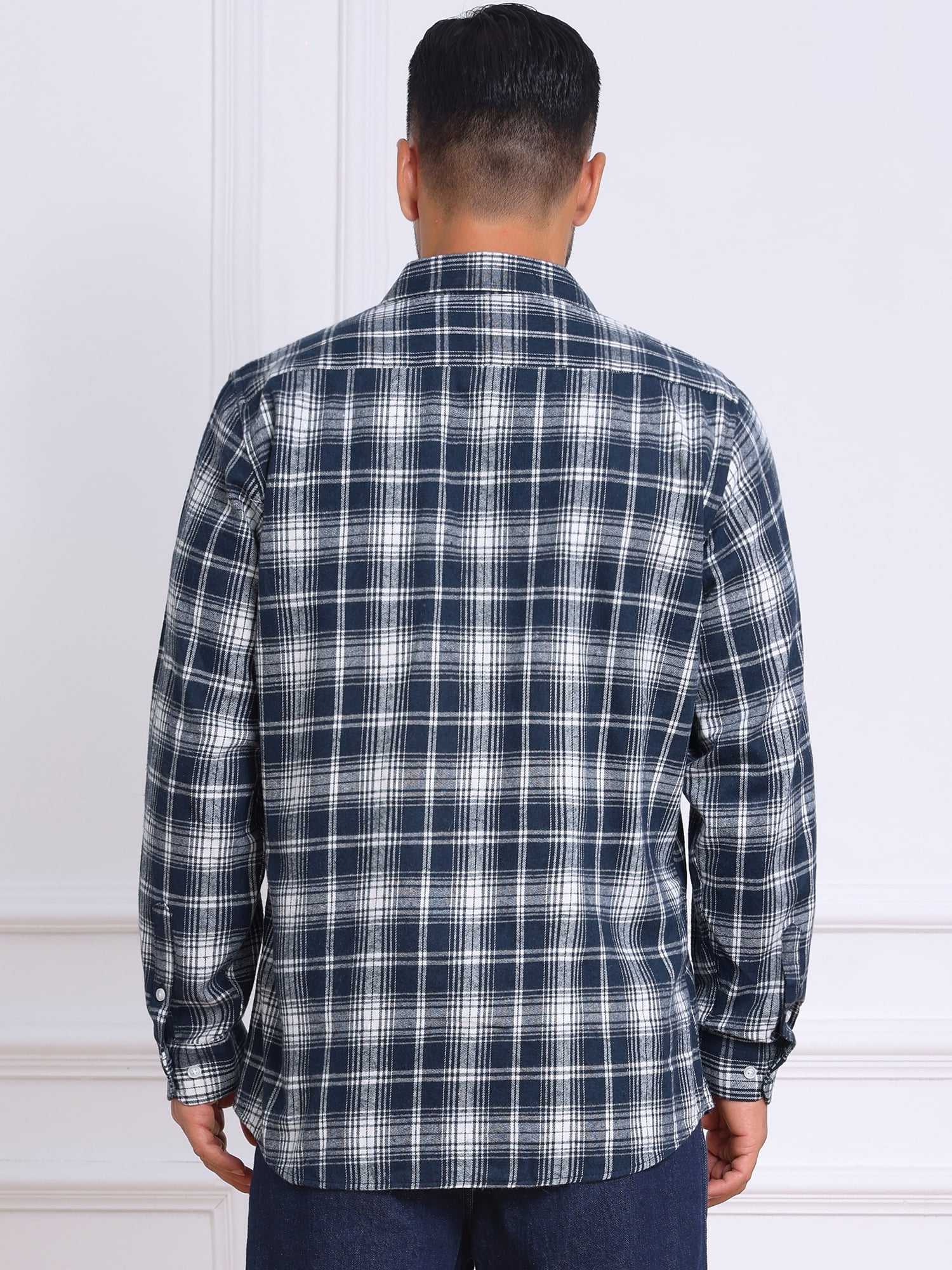 DARING DIVA Men's Contrast Color Slim Fit Long Sleeved Button Down Shirts 2XL Navy White