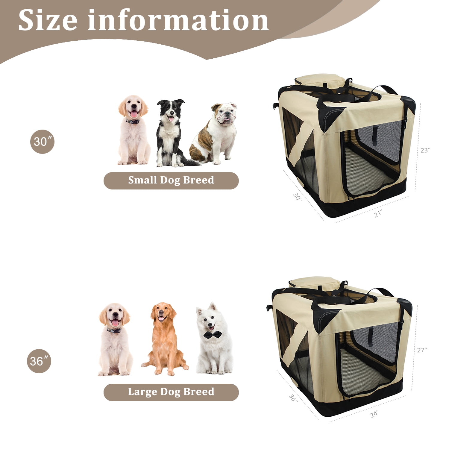 ZAKAPAWS Collapsible Soft Dog Crate, 30'' Portable 3 Door Dog Kennel, Travel Pet Crate Carrier for Indoor and Outdoor