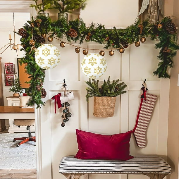 Hogar y cocina, Decoración del hogar, Decoración navideña, 2 faroles de papel navideños con diseños de muñeco de nieve, reno y Papá Noel, decoraciones para fiestas de Nochebuena, hogar, aula, decoraci