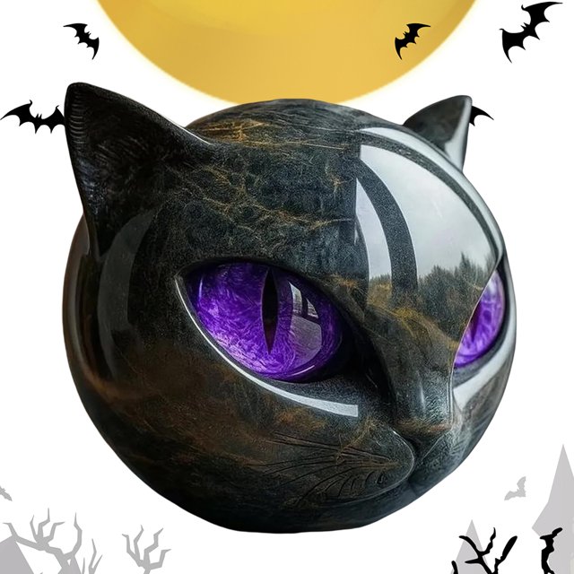 Halloween Cat Sculpture Resin Tabletop Statue para Del () Púrpura Negra