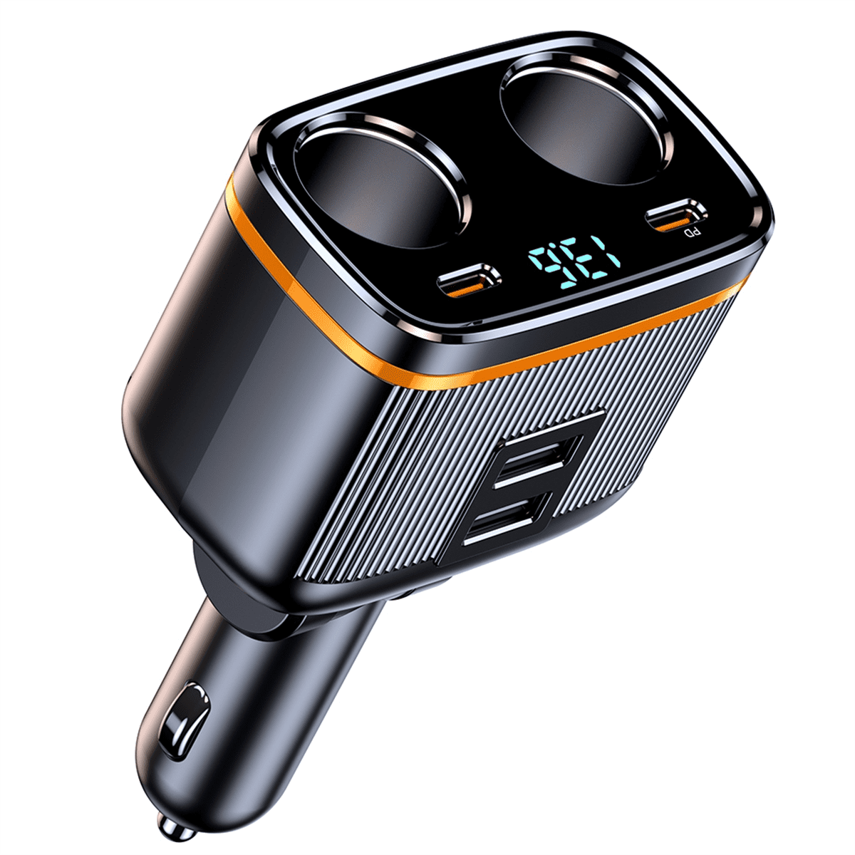 Car Splitter 145W USB C Car Charger 4 Ports Car Charger Adapter Voltage Display for All Car Devices,1*Car cigarette lighter,Black