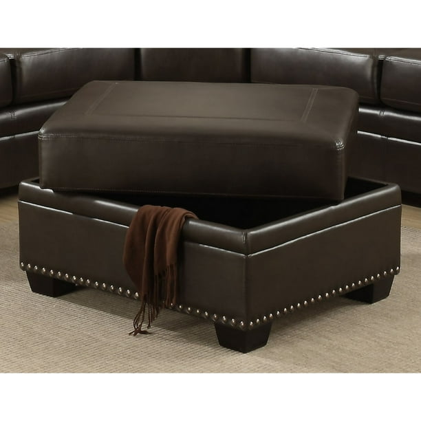 Brown Traditional LeatherLike Fabric Storage Ottoman
